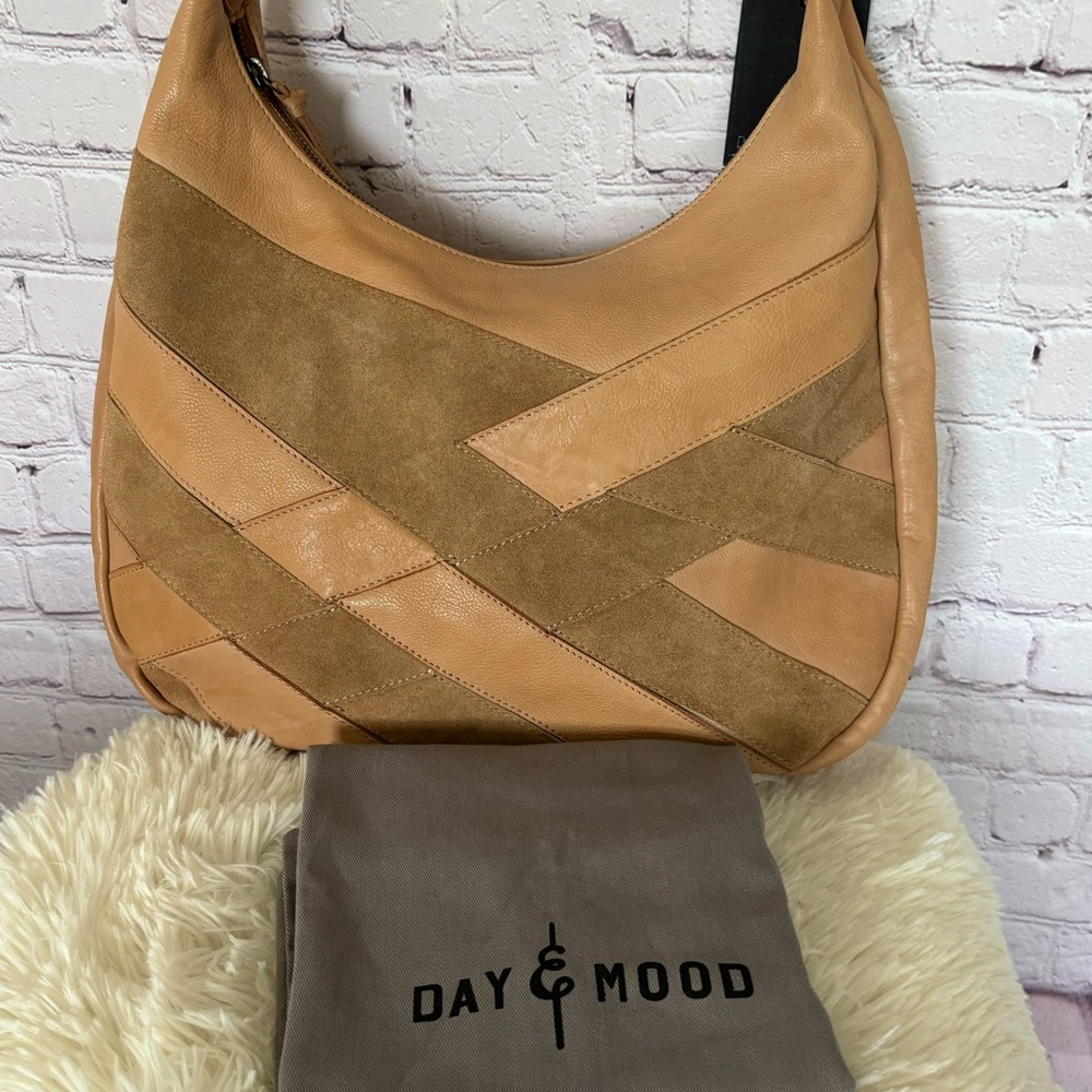 DAY & MOOD Sandy Hobo Large Leather Suede Camel Handbag--NWT